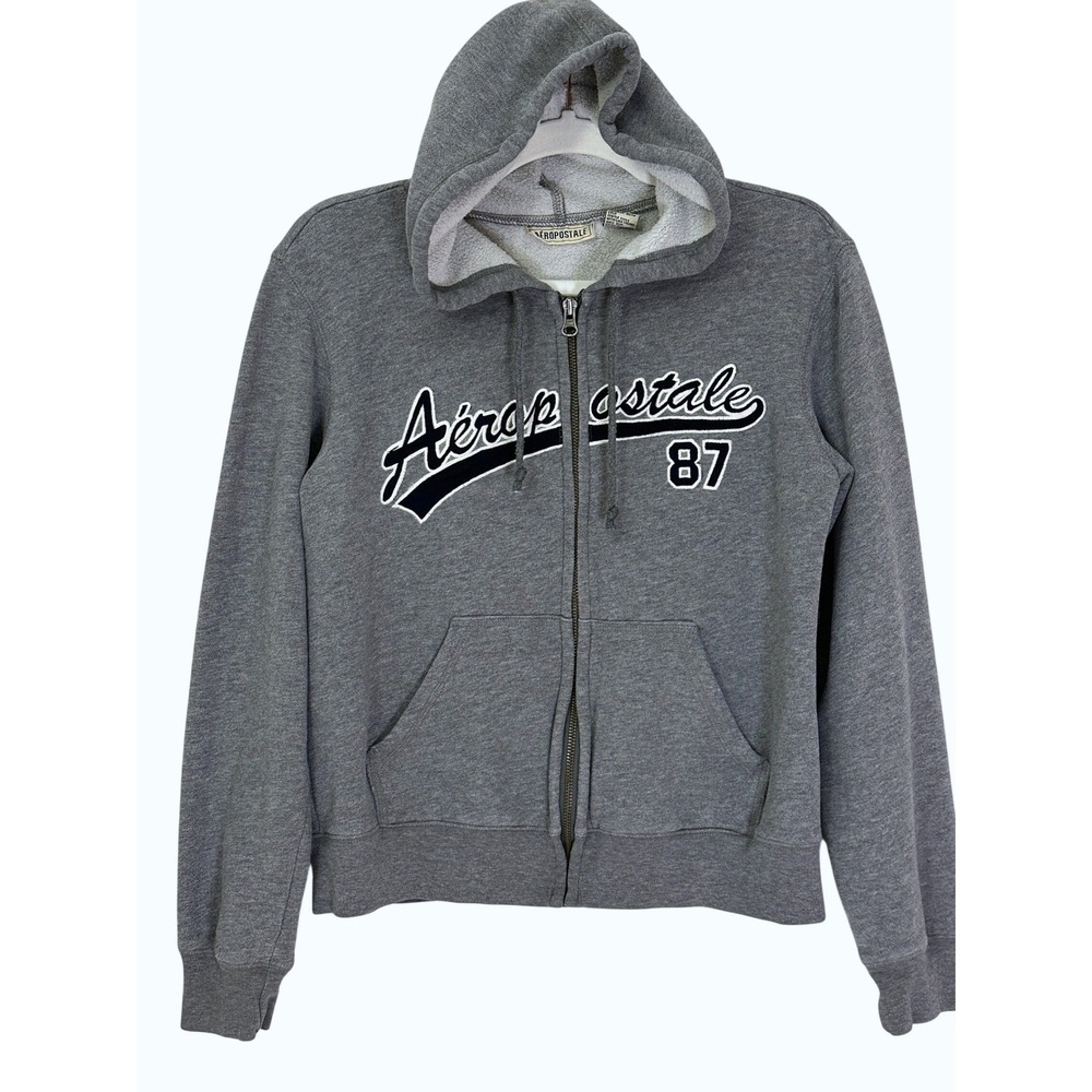 Aeropostale Women's Small Gray 87 Embroidered Full Zip Y2K Hoodie